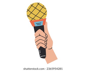 Microphone hand mic press news holding hand isolated concept. Vector graphic design illustration
