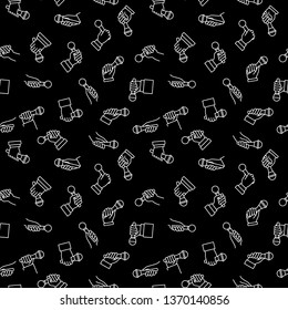 Microphone in Hand vector dark seamless pattern in thin line style