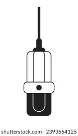 Microphone hanging black and white 2D cartoon object. Vocal performance recording. Podcast audio equipment isolated vector outline item. Announcement message monochromatic flat spot illustration