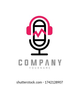 Microphone Headphone Music Wave Studio Logo Vector