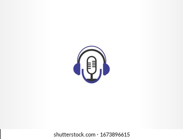 Microphone Headphone Symbol Logo. Studio Recording Concept Logo