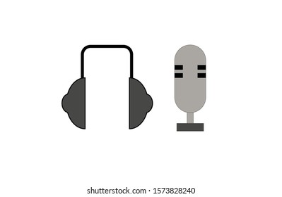 microphone and Headphones Earphone digital studio, icon flat.