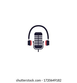 Símbolo vectorial del logotipo del icono Micrófono y auriculares