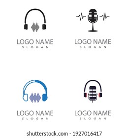 Microphone and Headphones icon logo vector symbol