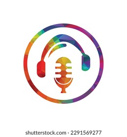 Microphone and headphones icon. Multicolored gradient design. Vector illustration.
