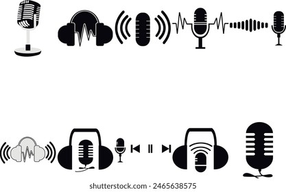 Conjunto De Iconos De Micrófono Y Auriculares