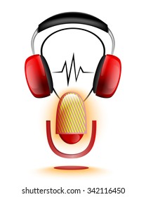 Microphone with headphones logo icon