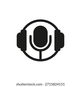 Logotipo del micrófono y los auriculares. Ilustración vectorial.