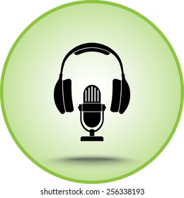 Microphone with headphones sign icon, vector illustration. Flat design style