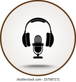 Microphone with headphones sign icon, vector illustration. Flat design style