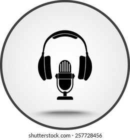 Microphone with headphones sign icon, vector illustration. Flat design style