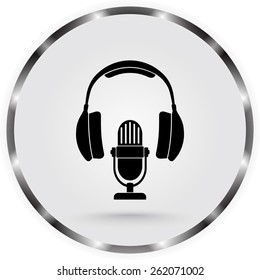 Microphone with headphones sign icon, vector illustration. Flat design style