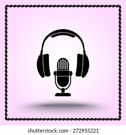 Microphone with headphones sign icon, vector illustration. Flat design style