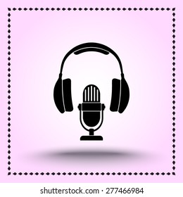 Microphone with headphones sign icon, vector illustration. Flat design style