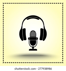 Microphone with headphones sign icon, vector illustration. Flat design style