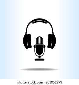 Microphone with headphones sign icon, vector illustration. Flat design style