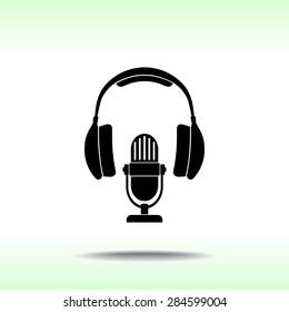 Microphone with headphones sign icon, vector illustration. Flat design style