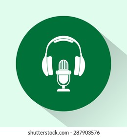 Microphone with headphones sign icon, vector illustration. Flat design style