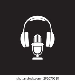Microphone with headphones sign icon, vector illustration. Flat design style