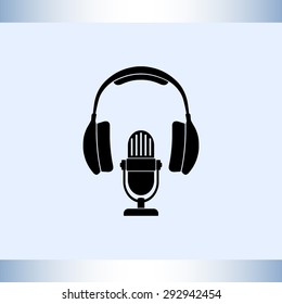 Microphone with headphones sign icon, vector illustration. Flat design style