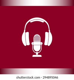 Microphone with headphones sign icon, vector illustration. Flat design style