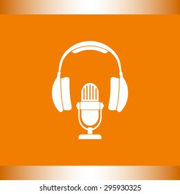 Microphone with headphones sign icon, vector illustration. Flat design style