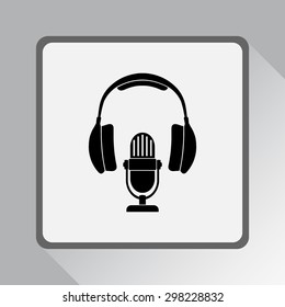 Microphone with headphones sign icon, vector illustration. Flat design style