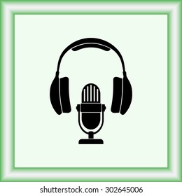 Microphone with headphones sign icon, vector illustration. Flat design style