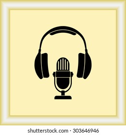 Microphone with headphones sign icon, vector illustration. Flat design style