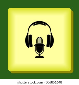 Microphone with headphones sign icon, vector illustration. Flat design style
