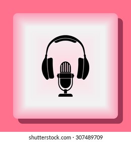 Microphone with headphones sign icon, vector illustration. Flat design style