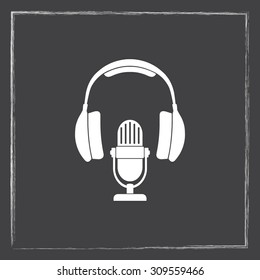 Microphone with headphones sign icon, vector illustration. Flat design style