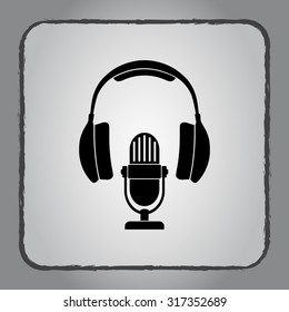 Microphone with headphones sign icon, vector illustration. Flat design style
