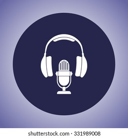 Microphone with headphones sign icon, vector illustration. Flat design style