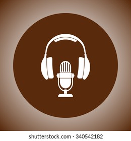 Microphone with headphones sign icon, vector illustration. Flat design style