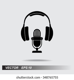 Microphone with headphones sign icon, vector illustration. Flat design style