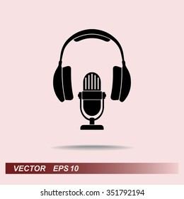 Microphone with headphones sign icon, vector illustration. Flat design style