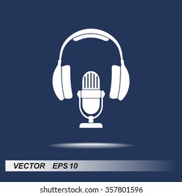 Microphone With Headphones Sign Icon, Vector Illustration. Flat Design Style
