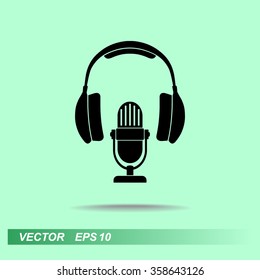 Microphone with headphones sign icon, vector illustration. Flat design style