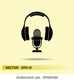 Microphone with headphones sign icon, vector illustration. Flat design style