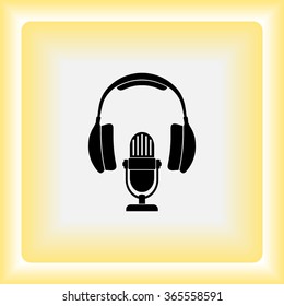 Microphone with headphones sign icon, vector illustration. Flat design style