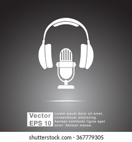 Microphone with headphones sign icon, vector illustration. Flat design style