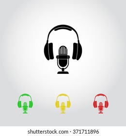 Microphone with headphones sign icon, vector illustration. Flat design style