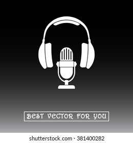 Microphone with headphones sign icon, vector illustration. Flat design style