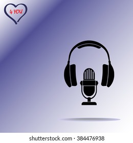 Microphone with headphones sign icon, vector illustration. Flat design style