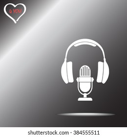 Microphone with headphones sign icon, vector illustration. Flat design style