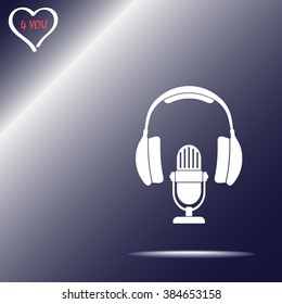 Microphone with headphones sign icon, vector illustration. Flat design style