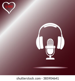 Microphone with headphones sign icon, vector illustration. Flat design style