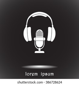 Microphone with headphones sign icon, vector illustration. Flat design style