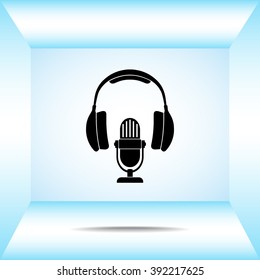 Microphone with headphones sign icon, vector illustration. Flat design style